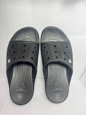 MENS Sz 8 CROCS SLIDES FLIP FLOPS SANDALS BLACK COLOR
